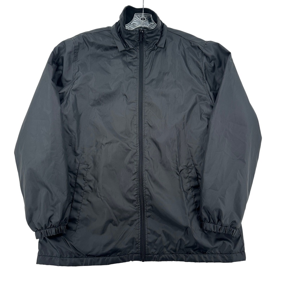 Totes Black Full Zip Windbreaker Jacket Fleece Collar Lightweight Men Sz Medium